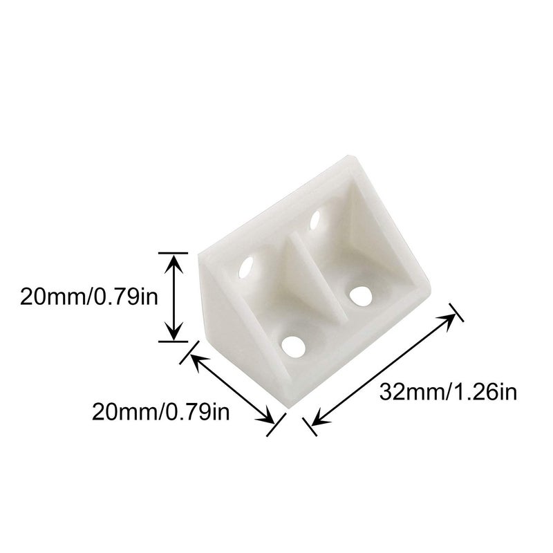 JCBIZ 24pcs 20x32mm White L Shape Bracket Plastic Furniture Corner Brace Joint with Color Plated Self-Tapping Screw for Right Angle Corner Joints of Drawers, Windows, Frames, Cabinet - Image 4
